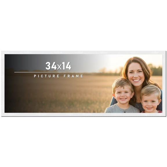 34x14 Frame White Solid Wood Picture Frame Includes UV Acrylic Shatter Guard Front, Acid Free Foam