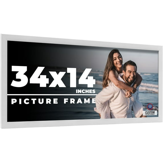 34x14 Frame White Solid Wood Picture Frame Includes UV Acrylic Shatter Guard Front, Acid Free Foam