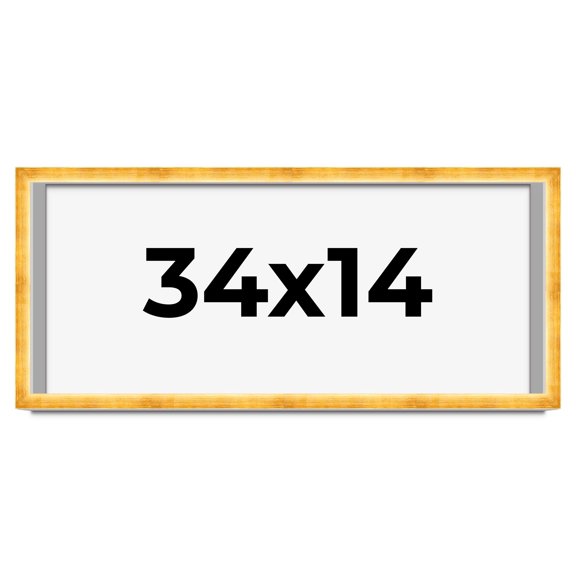 34x14 Shadow Box Frame Gold | 1.625 Inches Deep Real Wood Traditional Shadowbox Display Frame | UV