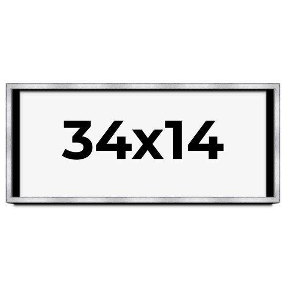 34x14 Shadow Box Frame Silver | 1.375 Inches Deep Real Wood Contemporary Shadowbox Display Frame |