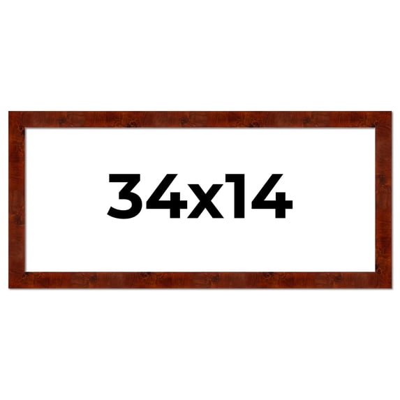 34x14 Walnut Brown Veneer Real Wood Picture Frame Width 1.75 inches | Interior Frame Depth 0.5