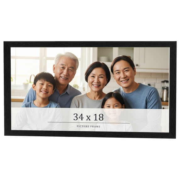 34x18 Frame Black Charcoal Grey Wood Textured Picture Frame | 0.75 Inch Moulding Width | Gunmetal