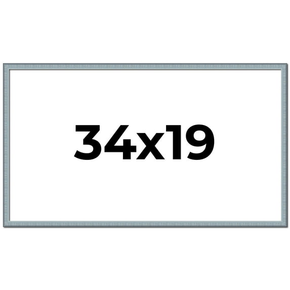 34x19 Frame Blue Scuffed Farm Board Solid Wood Picture Frame Width 0.75 Inches | Interior Depth 0.5