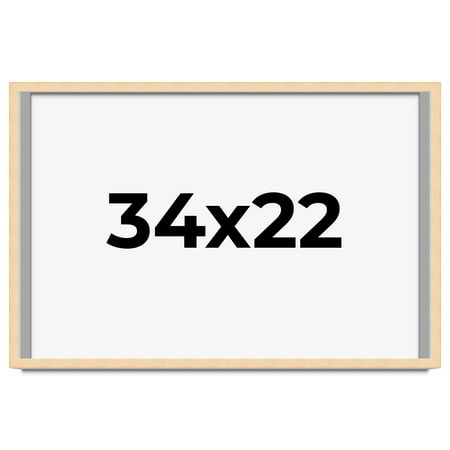 34x22 Frame Natural Wood Picture Frame | 0.75 Inch Moulding Width | with UV Acrylic Plexiglass,