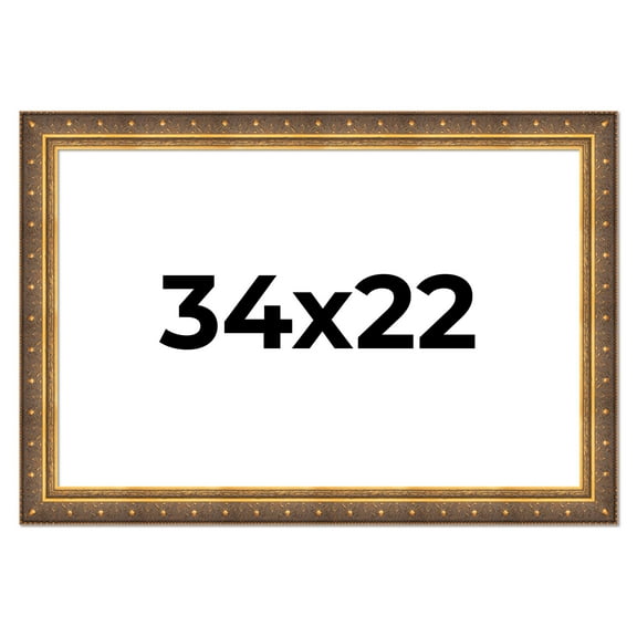 34x22 Frame Vintage Gold Solid Wood Picture Frame | 2.5 Inch Moulding Width | Ornate Bronze Museo