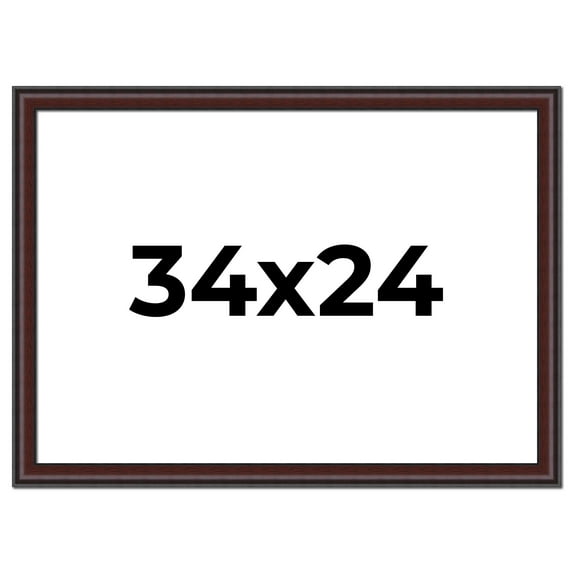 34x24 Frame Brown Round Mahogany Solid Wood Picture Frame | 1.625 Inch Moulding Width | with UV