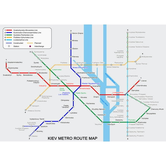 34x24in Kiev Metro Route Map 【Coated Paper】