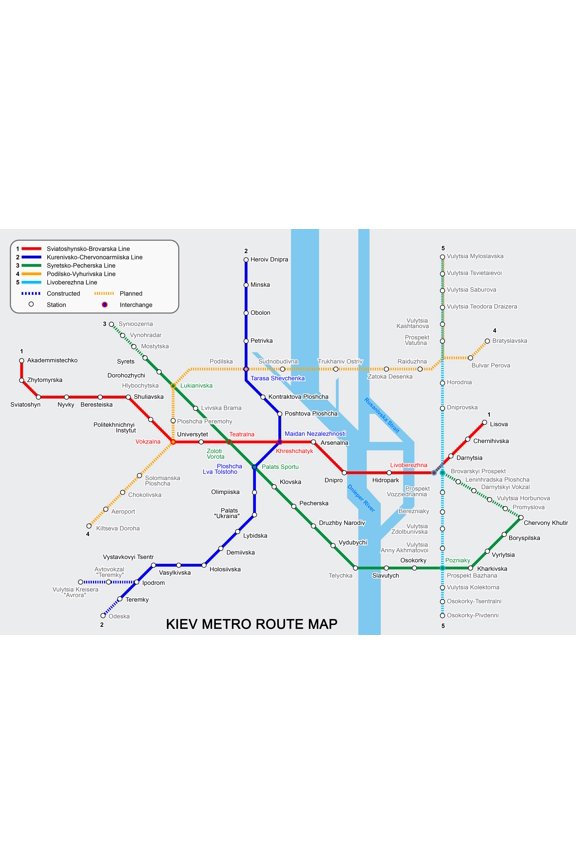 34x24in Kiev Metro Route Map 【Coated Paper】