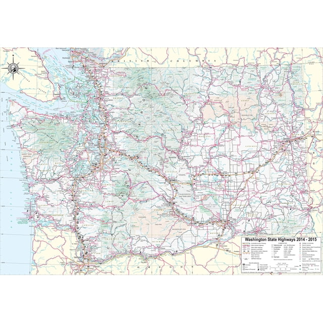 34x24in Large detailed tourist map of Washington with-cities and towns ...