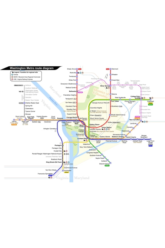 Washington Metro Route Diagram 34"x24" Poster