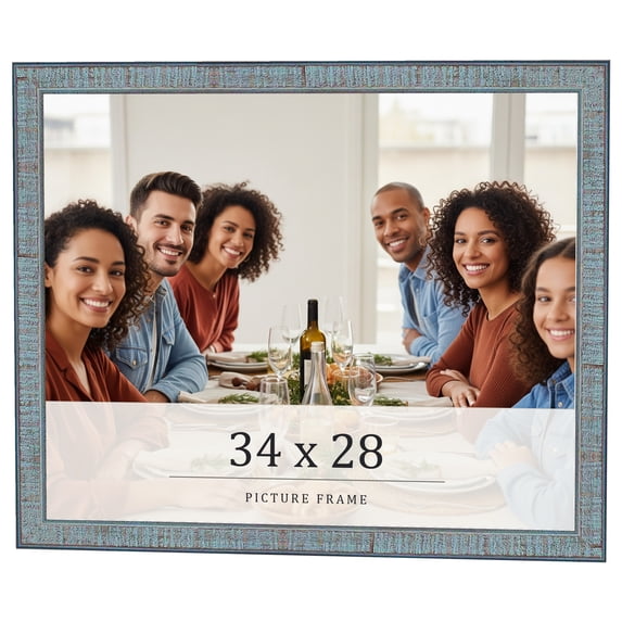 34x28 Frame Blue Scuffed Farm Board Solid Wood Picture Frame Width 0.75 Inches | Interior Depth 0.5