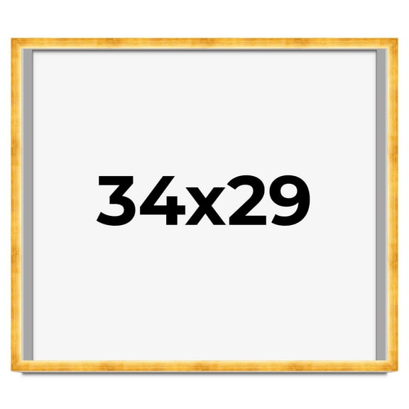 34x29 Shadow Box Frame Gold | 1.625 Inches Deep Real Wood Traditional Shadowbox Display Frame | UV