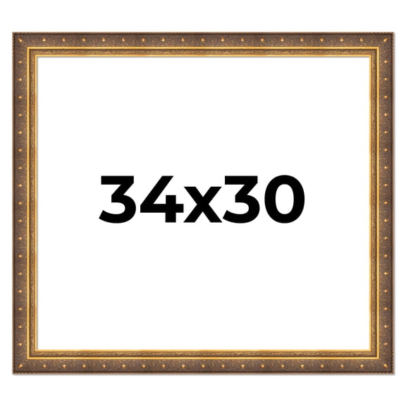 34x30 Frame Vintage Gold Solid Wood Picture Frame | 2.5 Inch Moulding Width | Ornate Bronze Museo