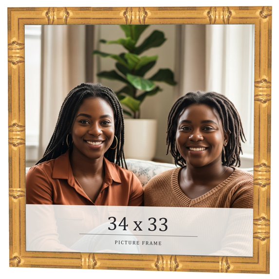 34x33 Frame Gold Bamboo Solid Wood Picture Frame | 1 Inch Moulding Width | Interior Frame Depth