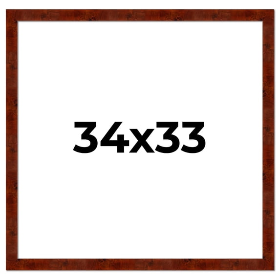 34x33 Walnut Brown Veneer Real Wood Picture Frame Width 1.75 inches | Interior Frame Depth 0.5