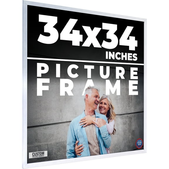 34x34 Frame Silver Stainless Steel Solid Wood Picture Frame | 0.75 Inch Moulding Width | Includes
