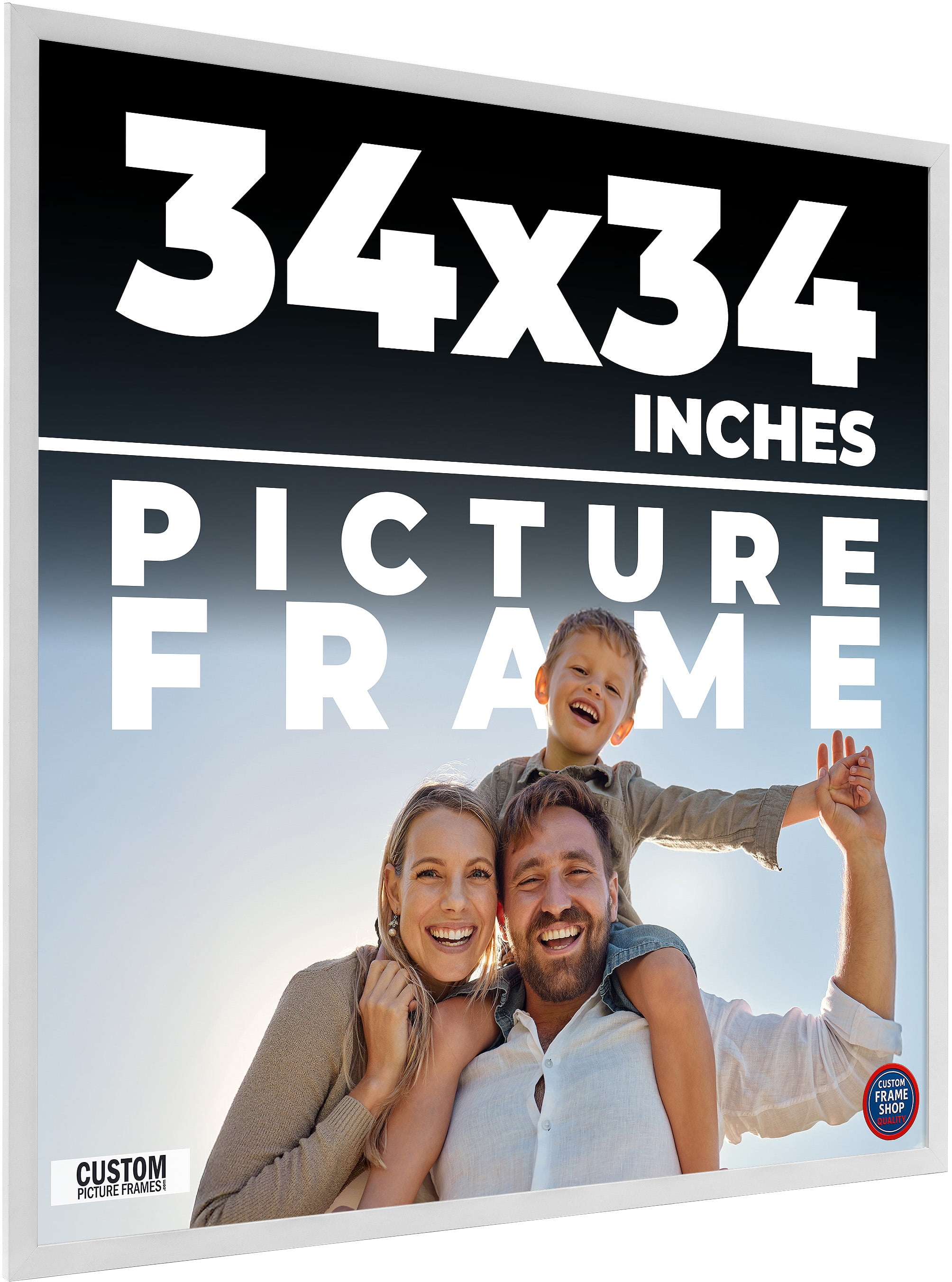 34x34 Frame White Solid Wood Picture Frame Includes UV Acrylic