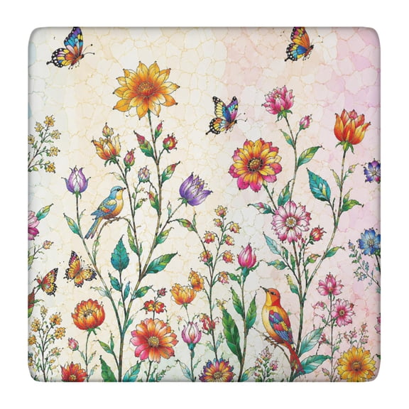 36x36 Inch Spring Flower Square Fitted Tablecloth Washable Elastic Stretchy Spandex Card Table Cover Floral Not Vinyl