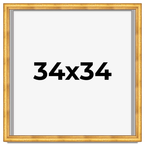 34x34 Shadow Box Frame Gold | 1.75 Inches Deep Real Wood Traditional Shadowbox Display Frame | UV