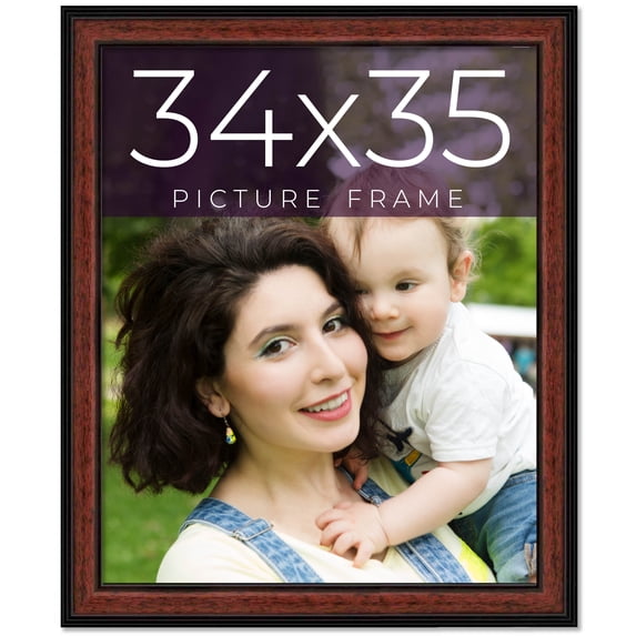 34x35 Frame Executive Brown Round Mahogany Finish Solid Wood Picture Frame | 1.25 Inch Moulding