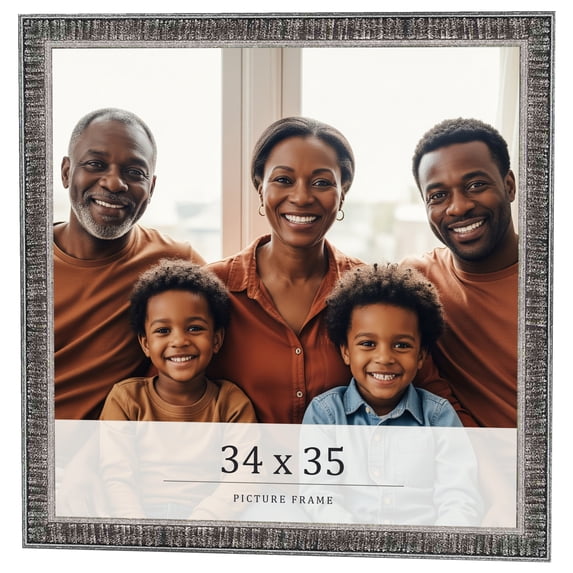 34x35 Frame Silver Grey Distressed Solid Wood Picture Frame | 0.75 Inch Moulding Width | Interior