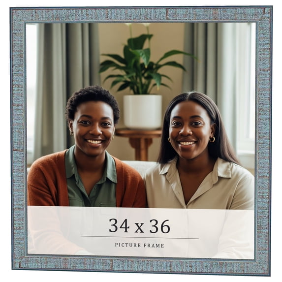 34x36 Frame Blue Scuffed Farm Board Solid Wood Picture Frame Width 0.75 Inches | Interior Depth 0.5