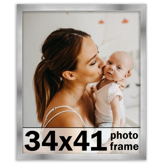 34x41 Frame Silver Stainless Steel Solid Wood Picture Frame | 0.75 Inch Moulding Width | Includes