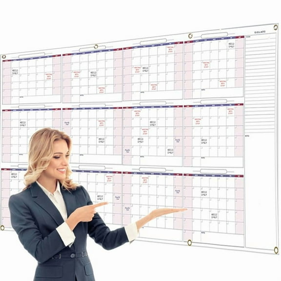 Oversized Erasable Wall Calendar Planner 34x59 Inch | Undated Dry Erase Reusable Organizer | Large Laminated Surface | Tear Resistant | Home Office School Use | 1 Pack