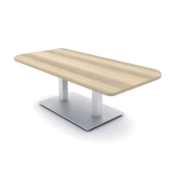 34x60" Small Duo Shaped Coffee Table With Square Metal Base