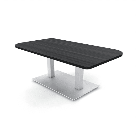 34x60" Small Duo Shaped Coffee Table With Square Metal Base
