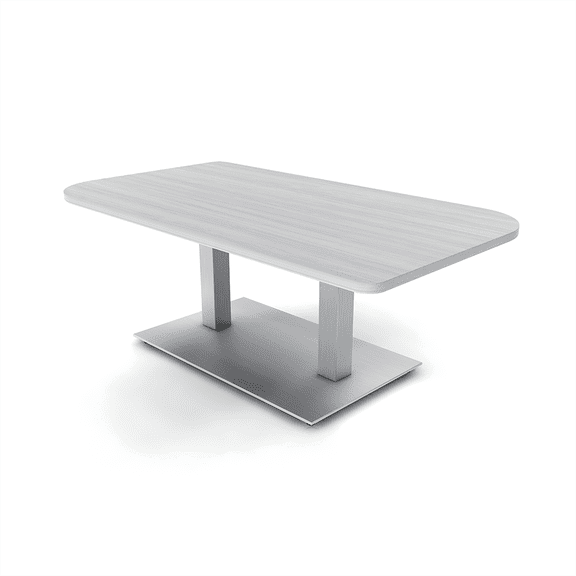 34x60" Small Duo Shaped Coffee Table With Square Metal Base