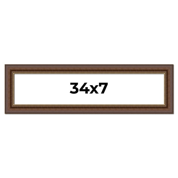 34x7 Copper and Brown Real Wood Picture Frame Width 2 inches | Interior Frame Depth 0.5 inches |