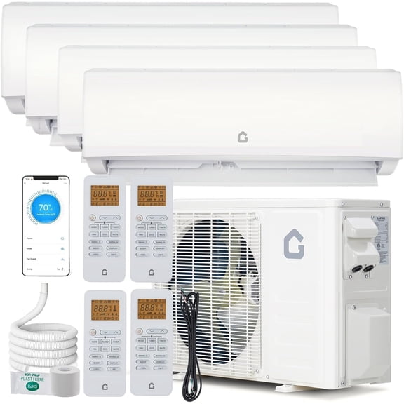 35,000 BTU 4-Zone WiFi Mini Split AC/Heating System, 19 SEER2 Quad Zone Ductless Units (49000 BTU) with Pre-D Condenser, Heat Pump, Alexa Control, 208-230V