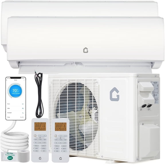 35 000 BTU Dual Zone Mini Split Air Conditioner 19 SEER2 Heat Pump 208-230V Remote Control