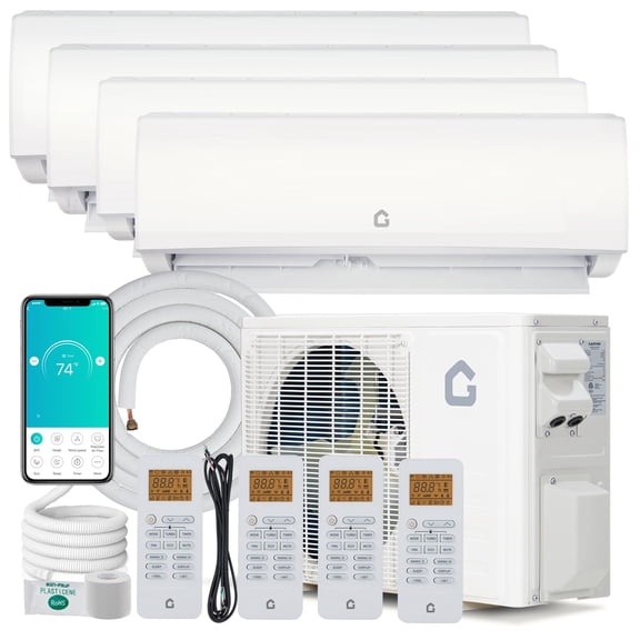 35,000 BTU Quad Zone Mini Split Air Conditioner with Heat Pump – 4 Zone Ductless AC System (9K+9K+9K+18K Indoor Units), 19 SEER2 Wall Mounted Cooling & Heating, Pre-Charged Condenser, US Standard