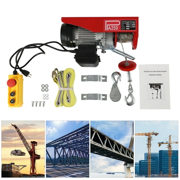 35*10*12cm 510W Pure Copper Motor Electric Hoist ith Remote Control & Single/Double Slings Practical Lifting Straps