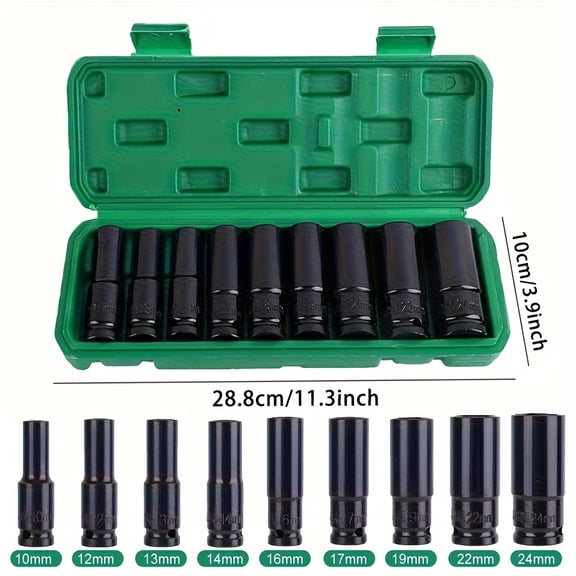 35/15/10Pcs 1/2" Drive Deep Impact Socket Set, 6-Point Metric 8-32Mm, Cr-Mo Steel for Axle Hub Nut & Heavy-Duty Vehicle Repair