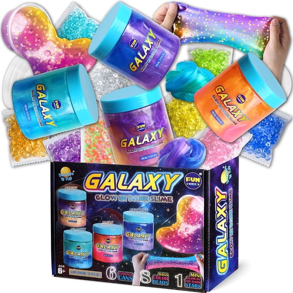 35.16 FL OZ Galaxy Glowing Slime for Kids, FunKidz 1040ML Premade Space Slime Pack Toy for Girls Boys Slime Kit with Neon, Glow, Metallic Fun Craft Party Gifts C30