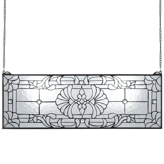 35.2 x 13 Inch Tiffany Style Stained Glass Window Panel Vintage Handcrafted Hanging Transom Chain Kitchen Home Decor