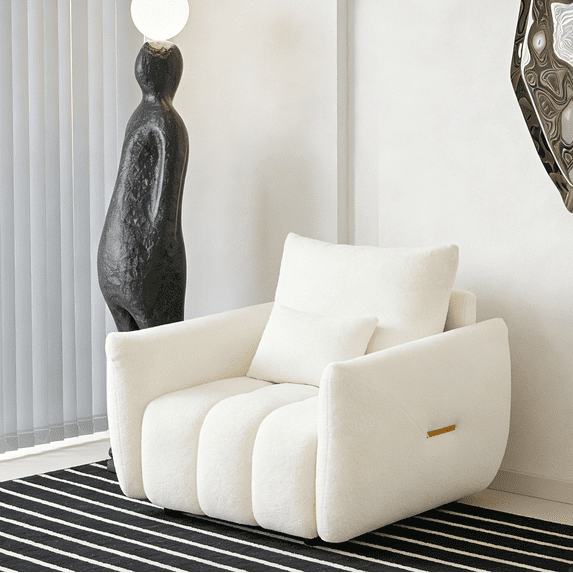 35.24" Teddy Fabric Sofa Chair with One Pillow - Modern Upholstered Lounge Chair for Apartment, Office, Living Room, Bedroom, Cozy Accent Seating