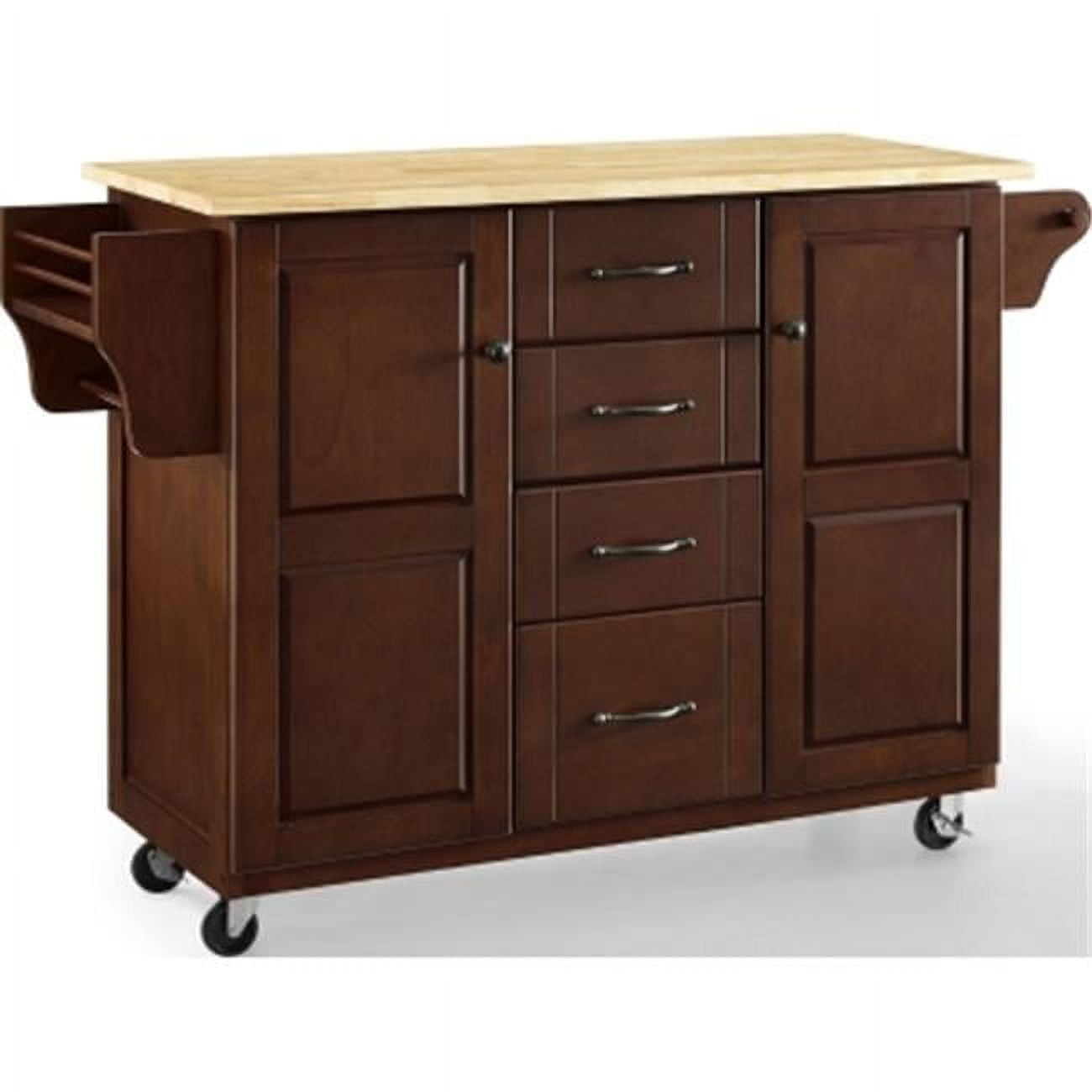 Eleanor 44" Mahogany Natural Wood Kitchen Cart with Spice Rack