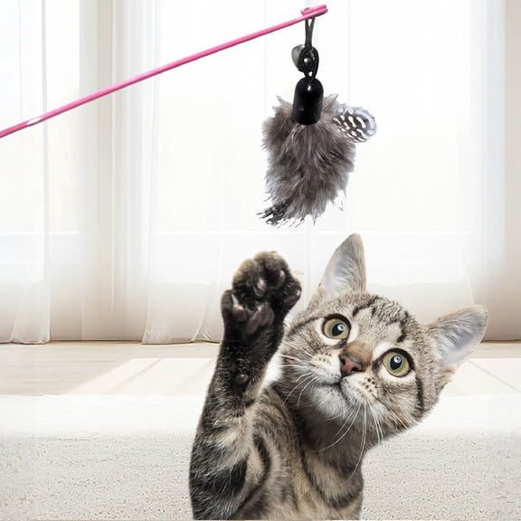 35.27 Inch Interactive Teaser Wand With Polka-Dot Wire, Colorful Feathers & Jingly Bell, 1 Count, Engaging Cat Exercise Toy For Biting, Pouncing & Playing, Stimulating Hunting