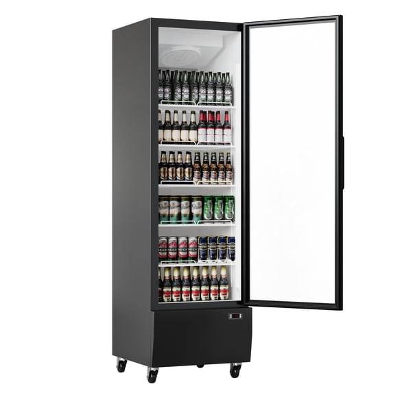 35.3 Cu. Ft Black Commercial Beverage Merchandiser Cooler – Upright Refrigerator with Glass Door & Adjustable Shelves, Ideal for Stores, Restaurants, Bars & Supermarkets