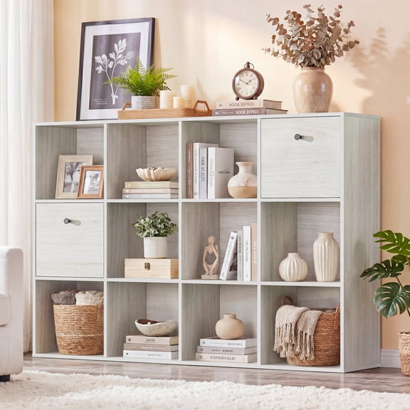 35.3" H Modular Storage Organizer with Fabric Drawers 12 Cube White Bookcase Room Divider Individual