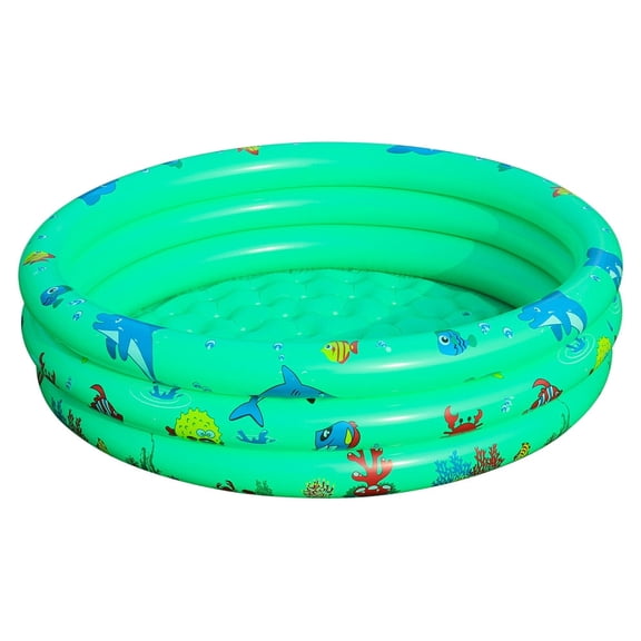 35" 3 Ring Inflatable Kiddie Pool, Ocean Print Round Toddler Ball Pit for Kids Indoor Outdoor