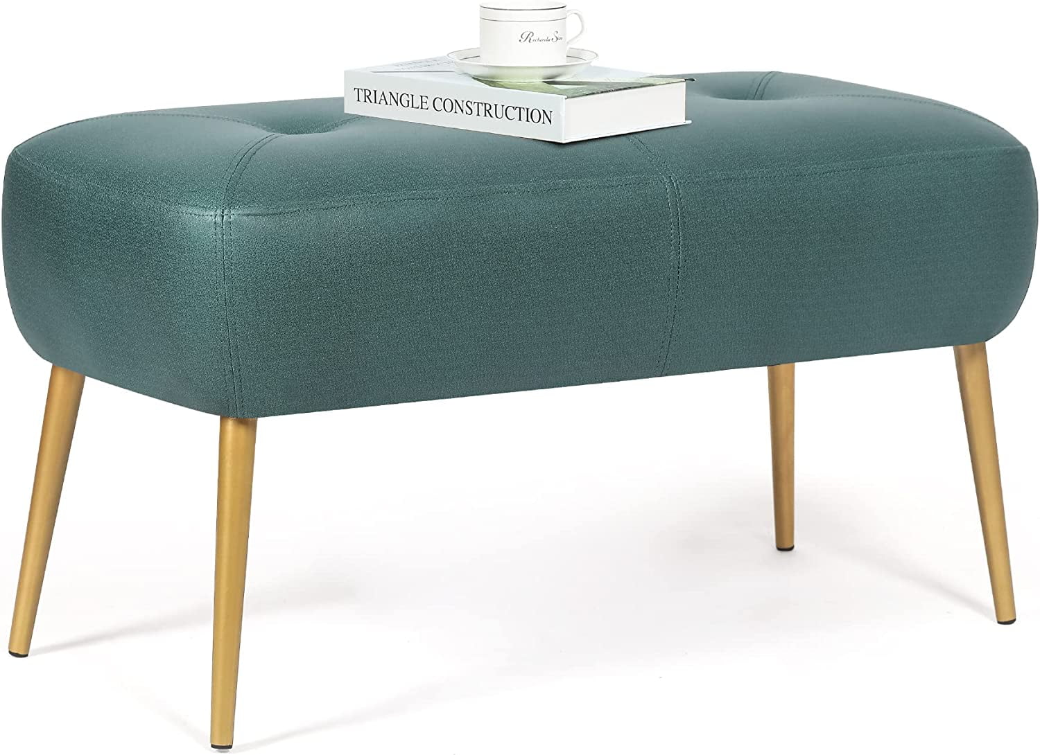 35" Length Velvet Bedroom Bench End Bed Ottoman Bench with Golden Metal ...