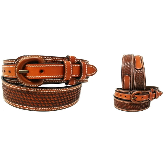 35-36 Men's 1 1/2" Wide Basket Weave Tooled Leather Casual Jean Ranger Belt 26RAA12TN