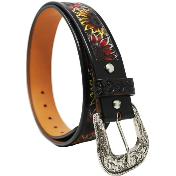 Challenger Men's 1-1/2" Wide Tan Leather Floral Tooled Casual Jean Belt 26FK26