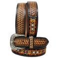 thumbnail image 1 of 35-36  Western Antique Basket Weave Tooled Beaded Full-Grain Leather Belt 26FK52, 1 of 4