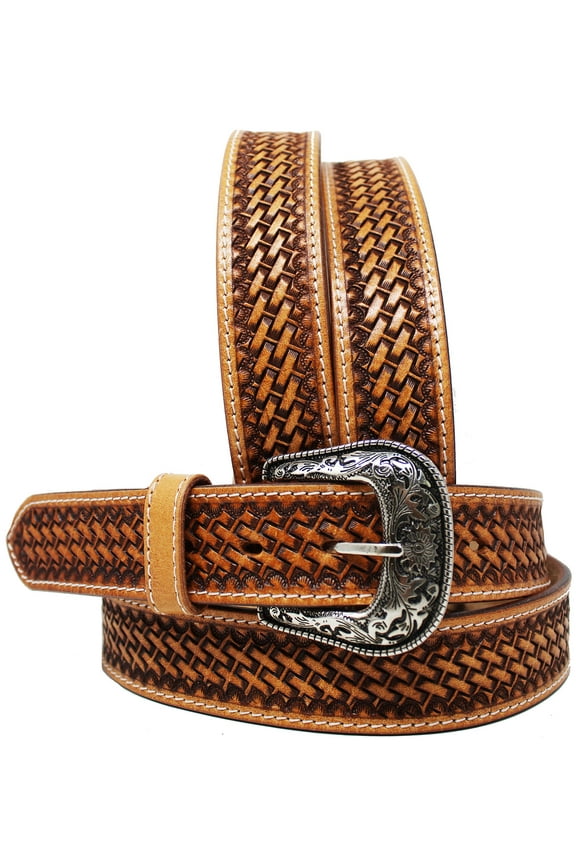 35-36 Western Heavy Duty Two-Toned Basket Weave Full-Grain Leather Belt 26RT37B